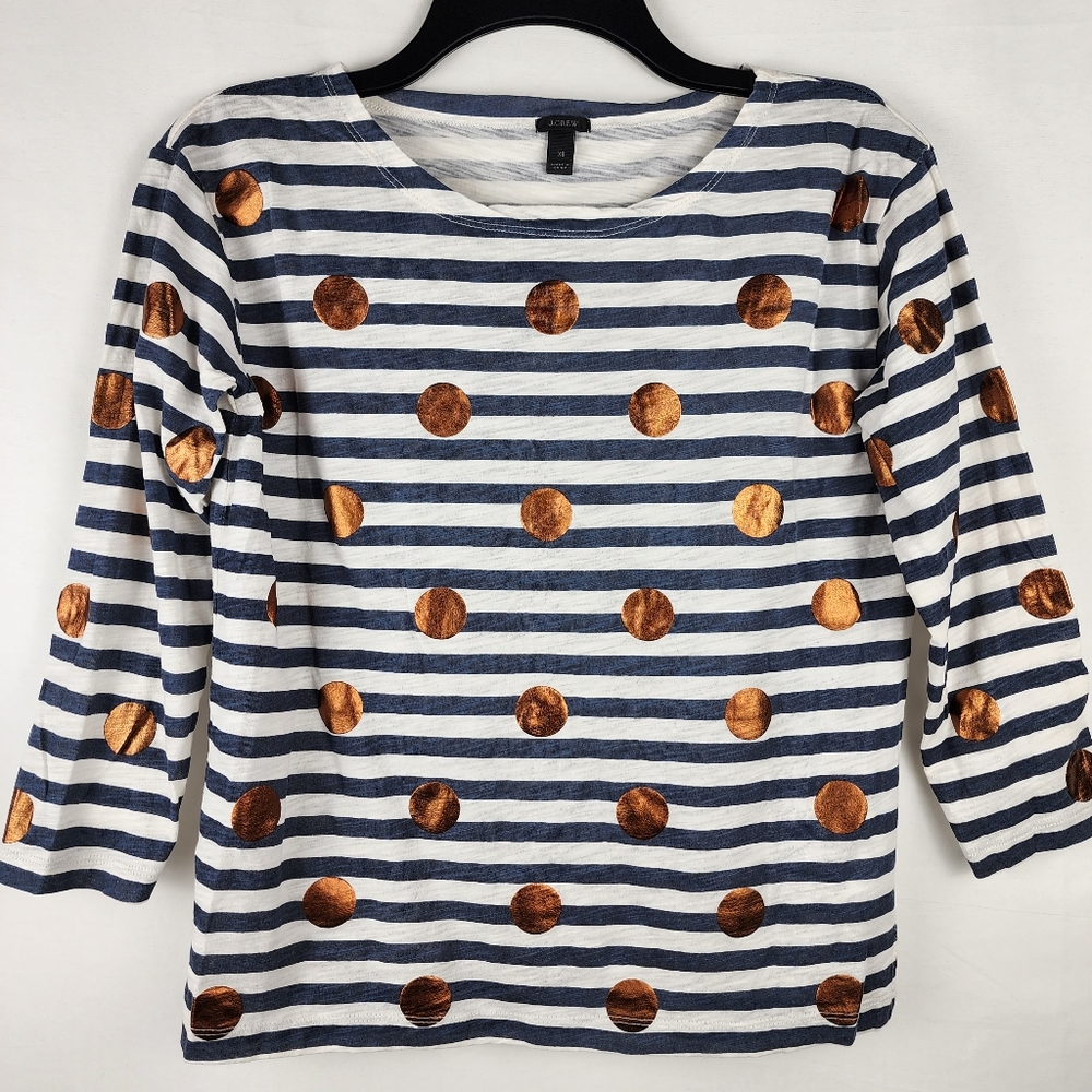 JCrew Polka Dot Stripe 3/4 Sleeve Top (XS)
